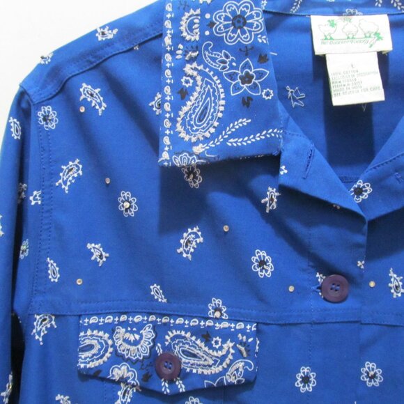 NWOT Quacker Factory Blue Bandanna Bandana Print Hand Beaded Jacket Size Large - Picture 5 of 16